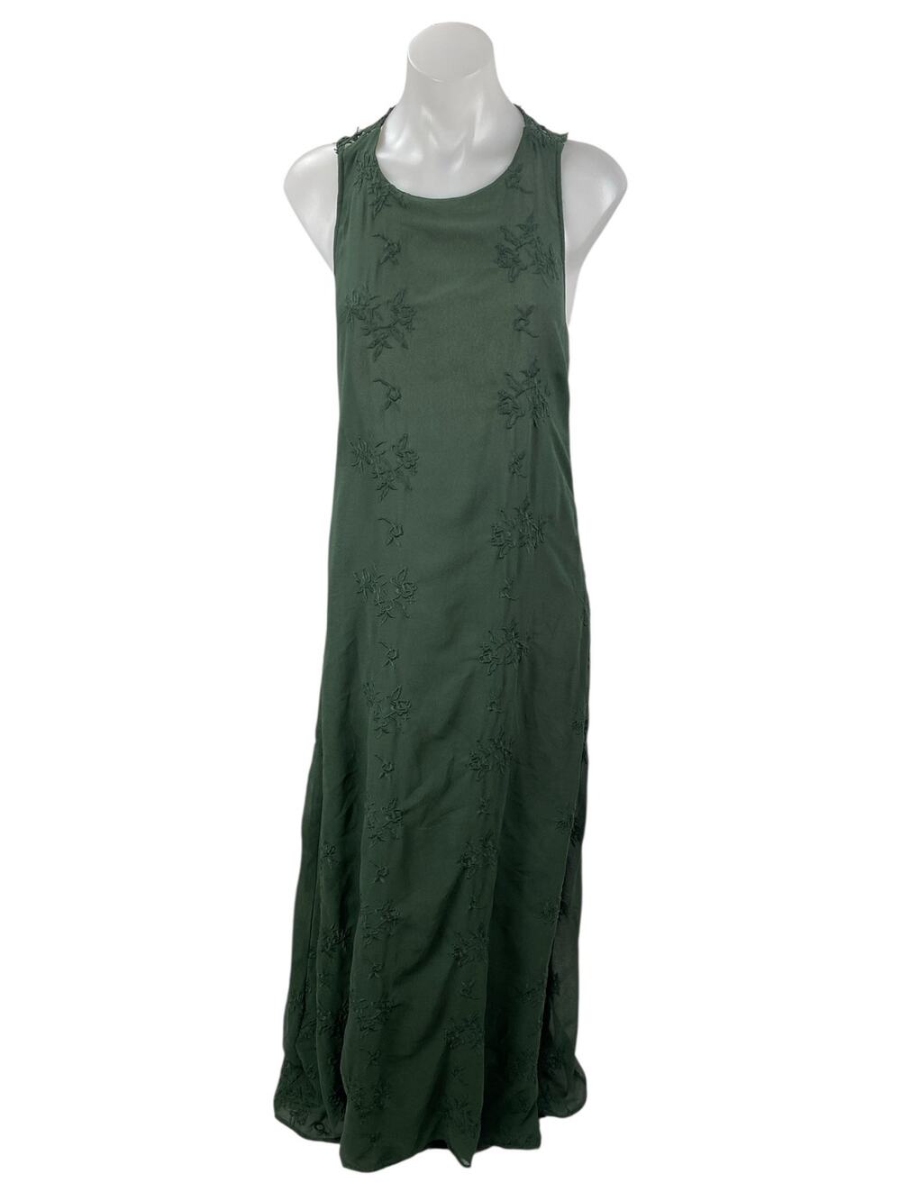 Zara Green Embroidered Floral Lace Sleeveless Tank Evening Maxi Dress Size S